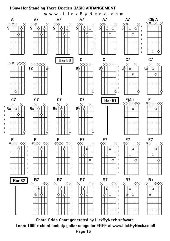 Chord Grids Chart of chord melody fingerstyle guitar song-I Saw Her Standing There-Beatles-BASIC ARRANGEMENT,generated by LickByNeck software.